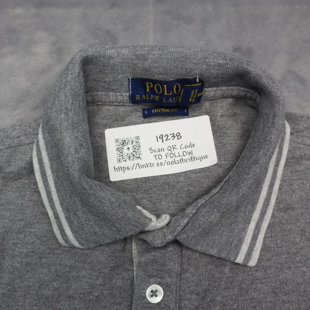 Ralph Lauren Shirt Mens L Gray Custom Fit Chest Button Short Sleeve Collared Top